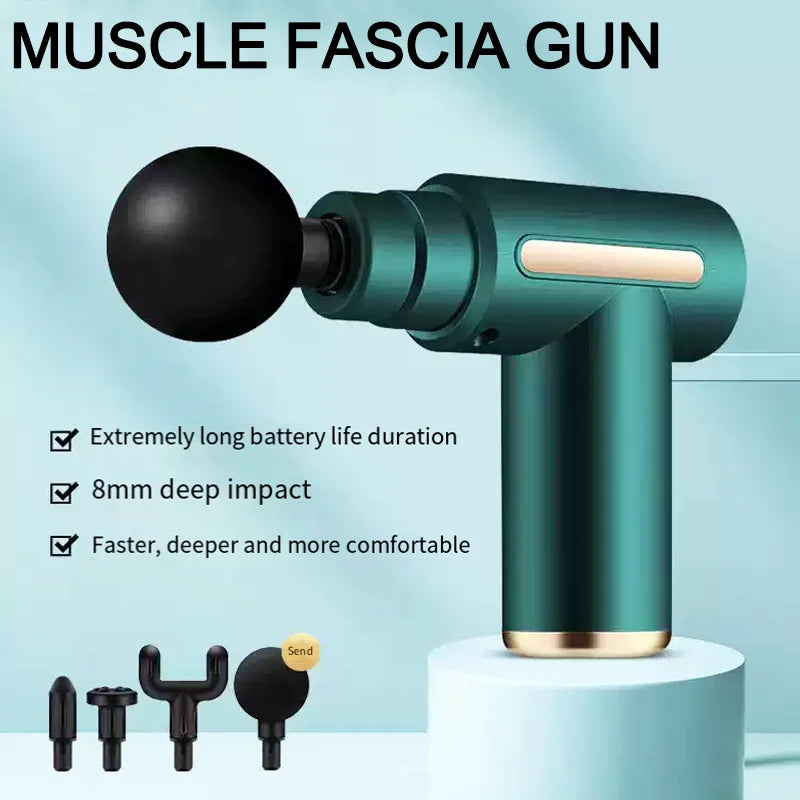 Portable Fascial Massage Gun With LED Touch Electric Percussion Pistol Massager For Body Relaxation And Replaceable Massage Head