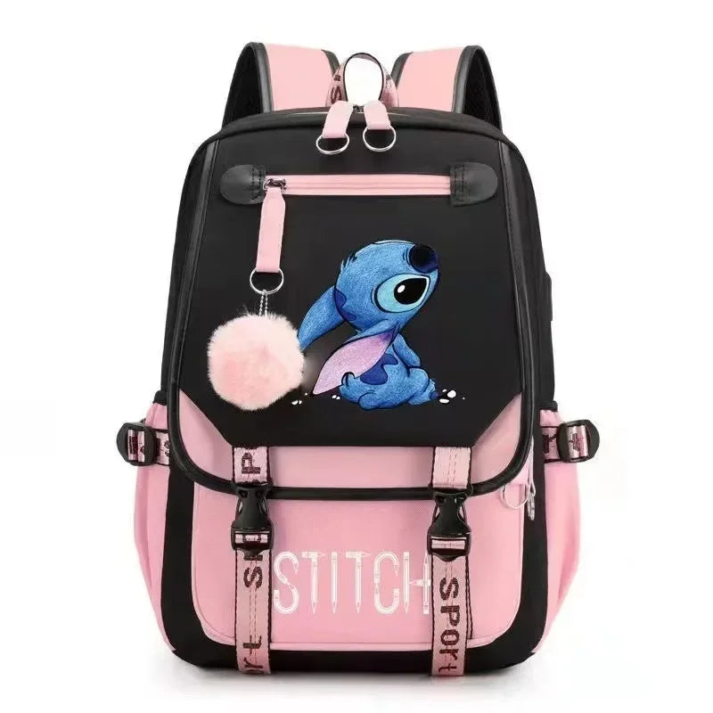 Miniso Disney 2025 New Series Cute Stitch Casual USB Charging Backpack Large Capacity Fashion Zipper High Quality Softback