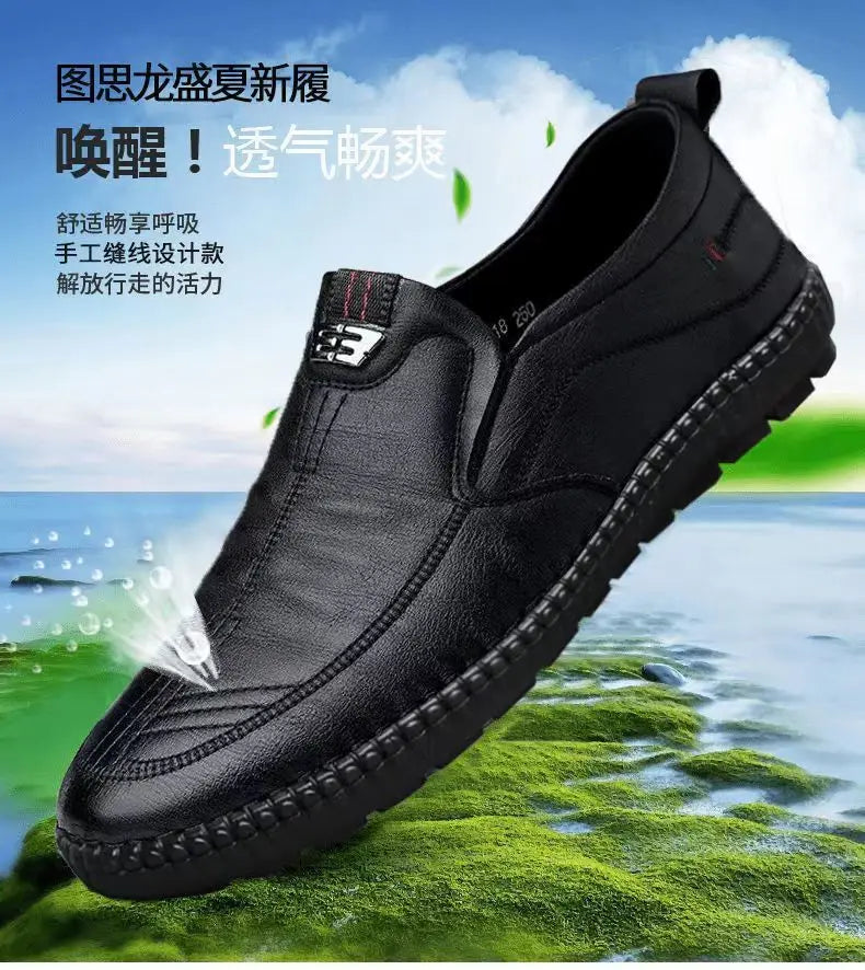 Mens Leather Loafers Non Slip Walking Flats Breathable Outdoor Slip On Casual Shoes for Work Office and Driving