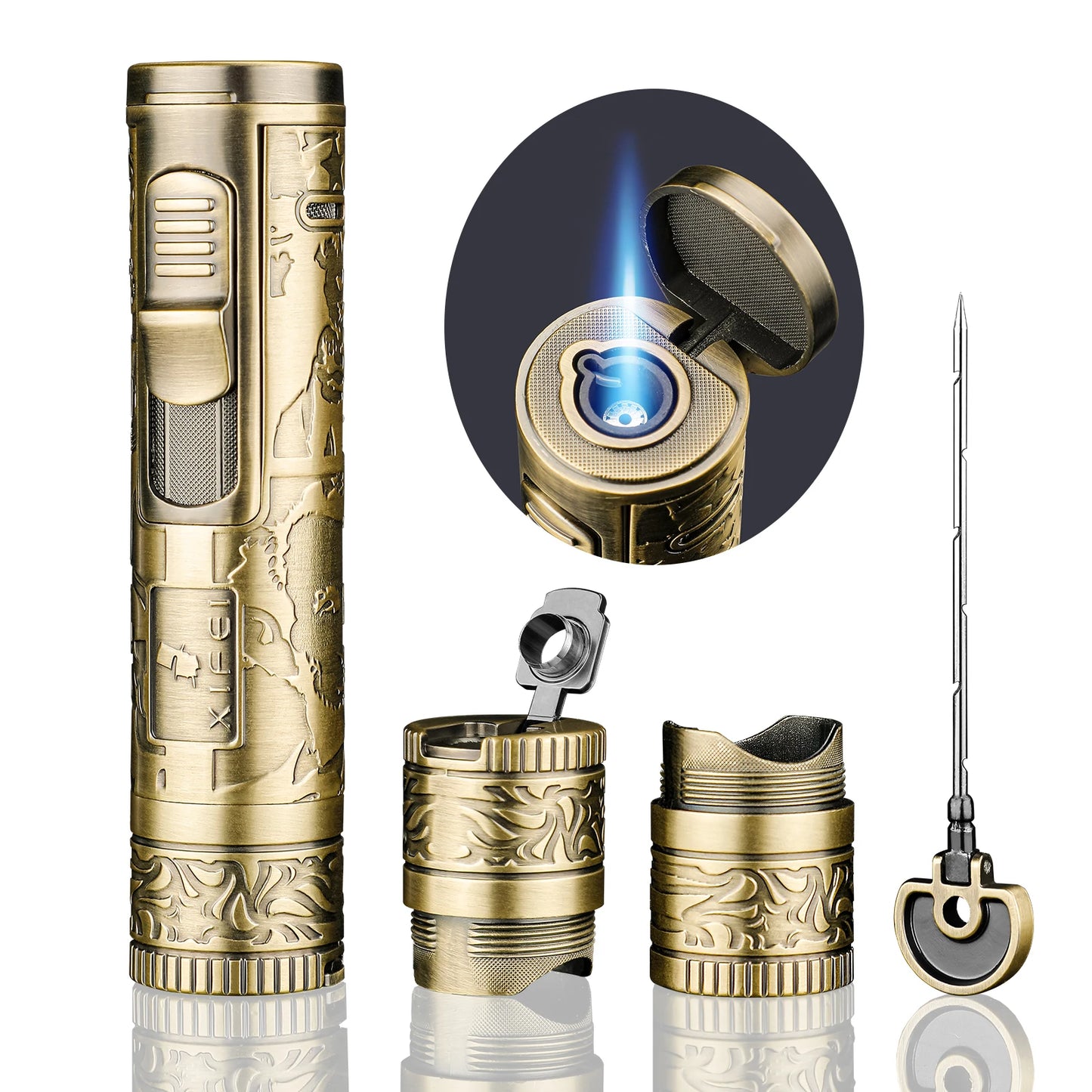 Xifei Cigar Lighter Torch W/ Puncher Holder Aeration Tool Needle Windproof Aansteker Metal Esqueiro Maçarico Smoking Accessories