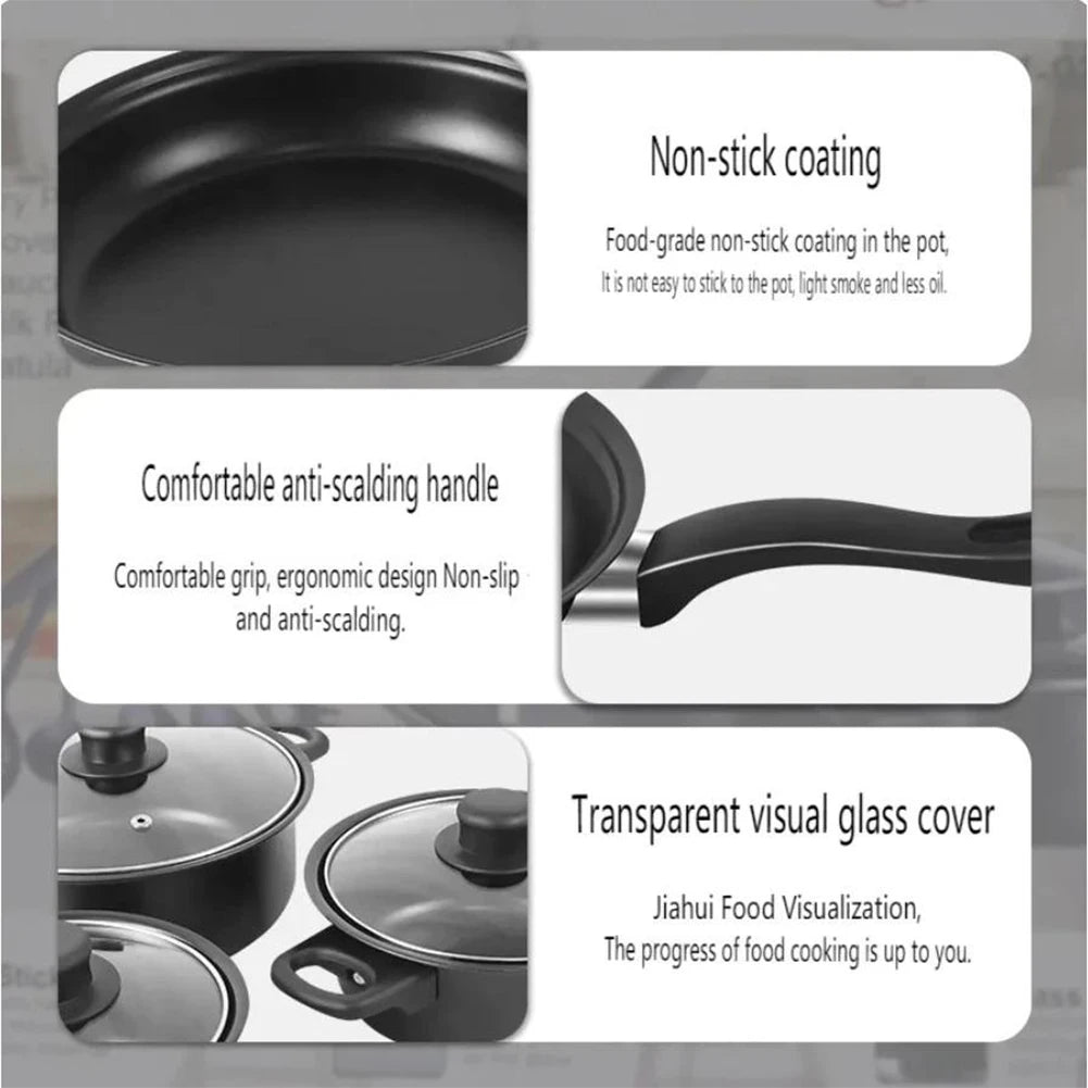 12-Piece Non-Stick Cookware Set Cooking Pot with Lid Milk Pot Maifan Stone Frying Pan Cooking Pot Set for All Hob