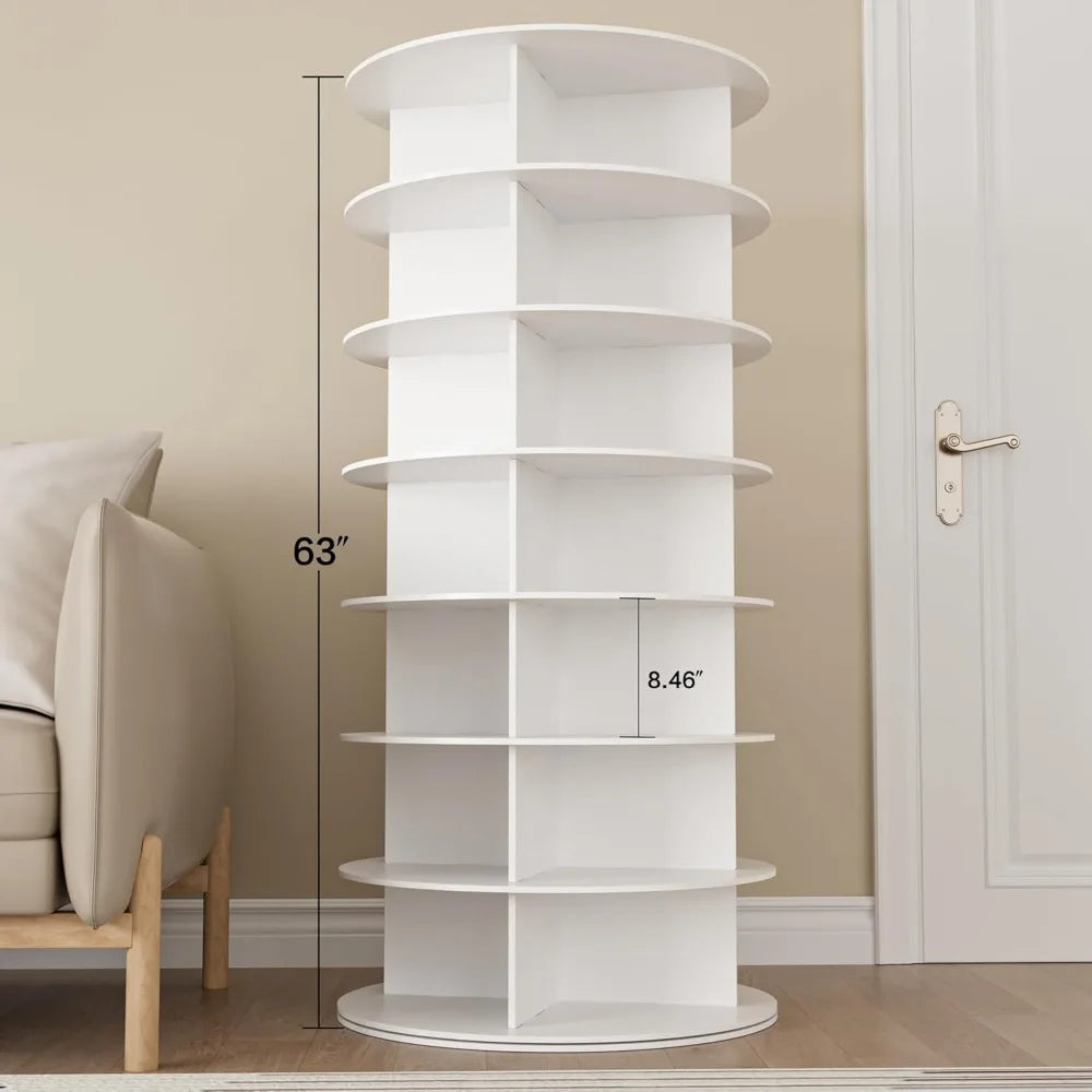 Rotating Shoe Rack Tower 7 Tier Organizer Vertical Spinning Shoe Display Lazy Susan 360 Degree Revolving White Shoe Rack Storage
