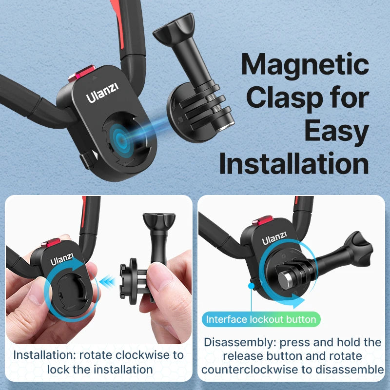 Ulanzi Go Quick II Magnetic Neck Holder Mount For GoPro Hero 12 11 10 9 8 7 6 5 Insta360 DJI Osmo Action Camera Accessorie
