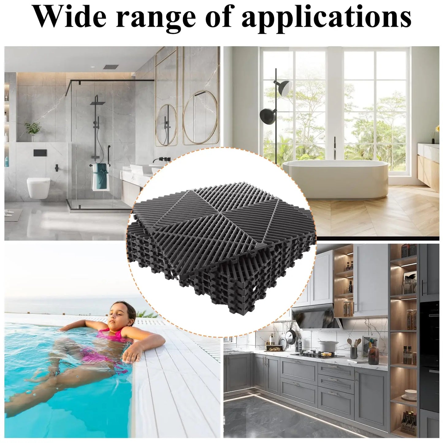 20 Pack Interlocking Drainage Tiles, 15.7 * 15.7 inch Rubber Floor Tiles, Double Non-Slip Tiles Mat Garage Floor Mat with Drain