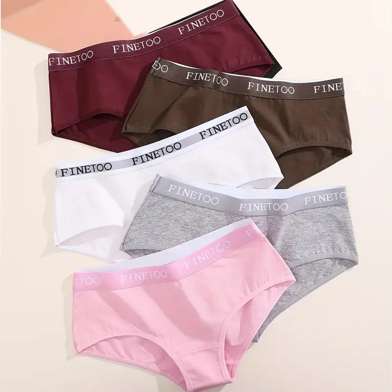 5 Pcs Set Women Cotton Mid Rise Sexy Seamless Panties Solid Color Bikini Underwear S-XL Intimates Briefs