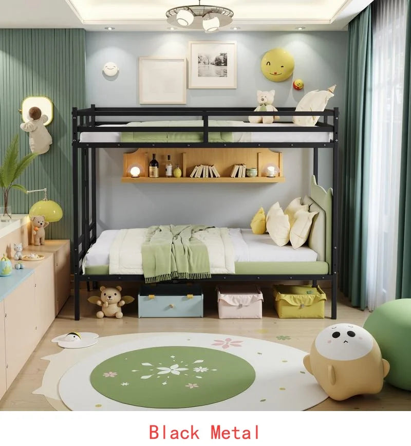 Triple Bunk Bed with Long & Short Ladder, Full-Length Guardrails, Easy Assembly, for Kids, Black Finish