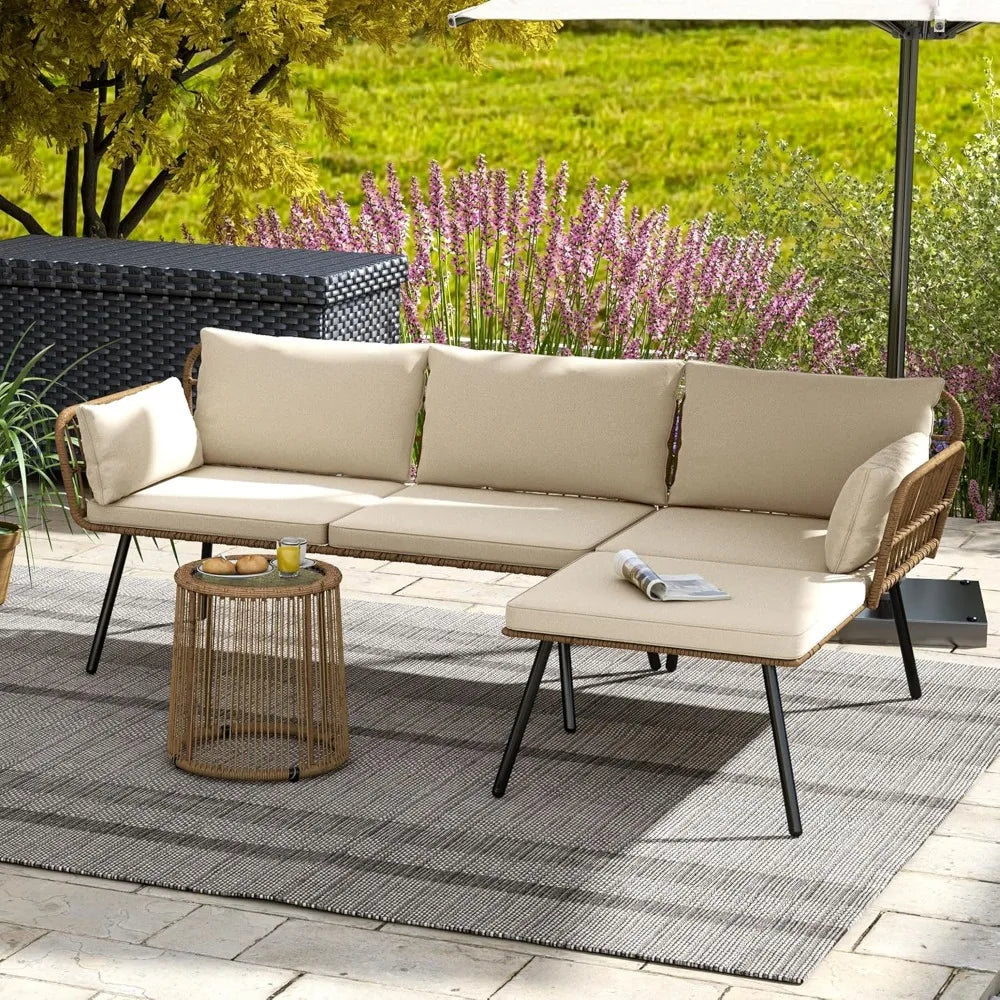 ANGDUO Patio 3 Piece Outdoor Wicker Set Coffee Table