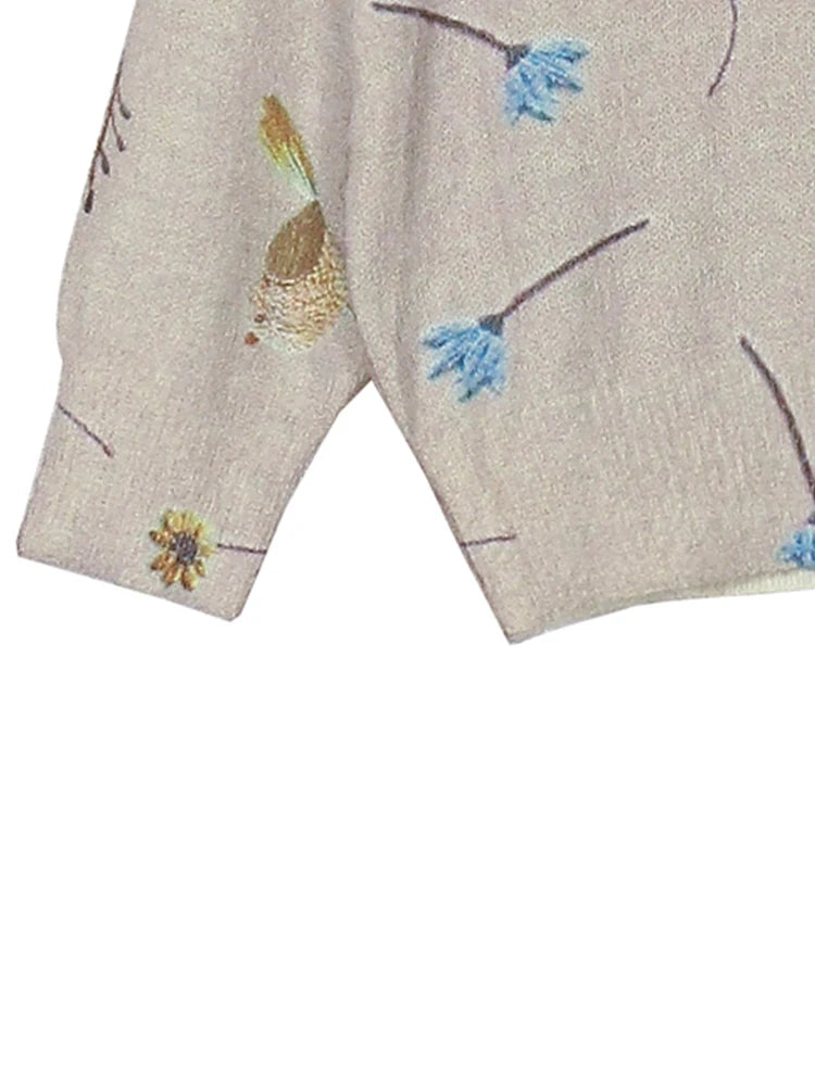 Plus Size Bird Print Round Neck Pullover Sweater Elegant Long Sleeve Autumn Spring Women's Fashion 2024