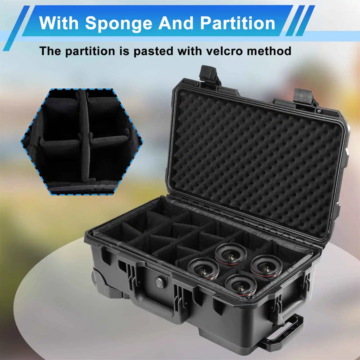 Rolling Camera Case, Portable Rolling Camera Trolley, Hard Shell Equipment Tool Luggage Case for Drone, Camera, Tripod, Light, Lenses
