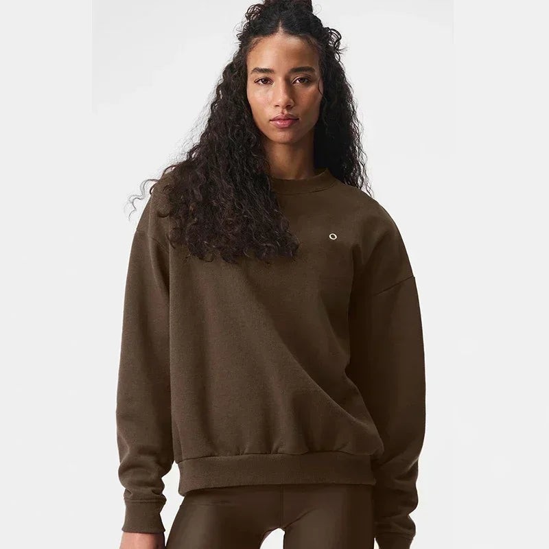 Yoga Pullover Round Neck Cotton Comfortable Solid Color Long Sleeve Hoodie Casual Top Unisex