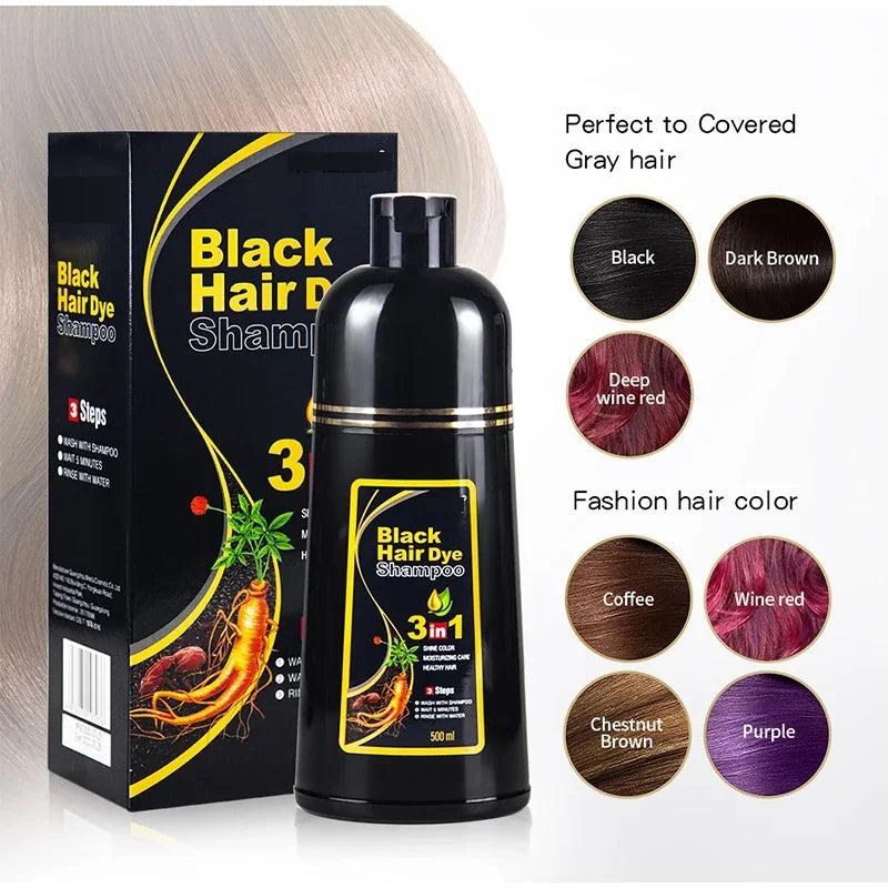 30ml 500ml 3-in-1 Quick Hair Dye Shampoo Natural Black Herbal Hair Dye Moisturizing Mild Hair Dye Conditioner Hair Care Products