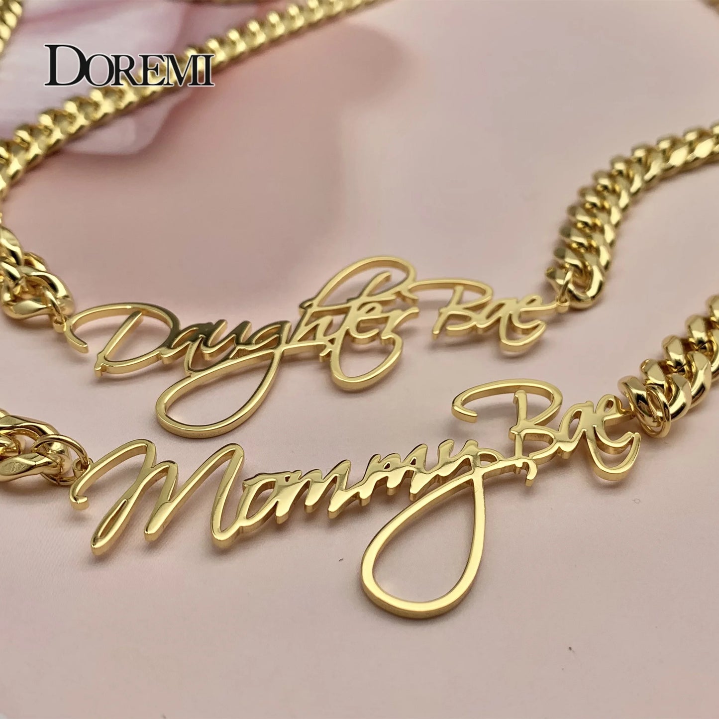 DOREMI 8mm Cuban Custom Name Pendant Personalized Necklace Thick Chain Customized Cursive Nameplate Necklaces Women  Gift