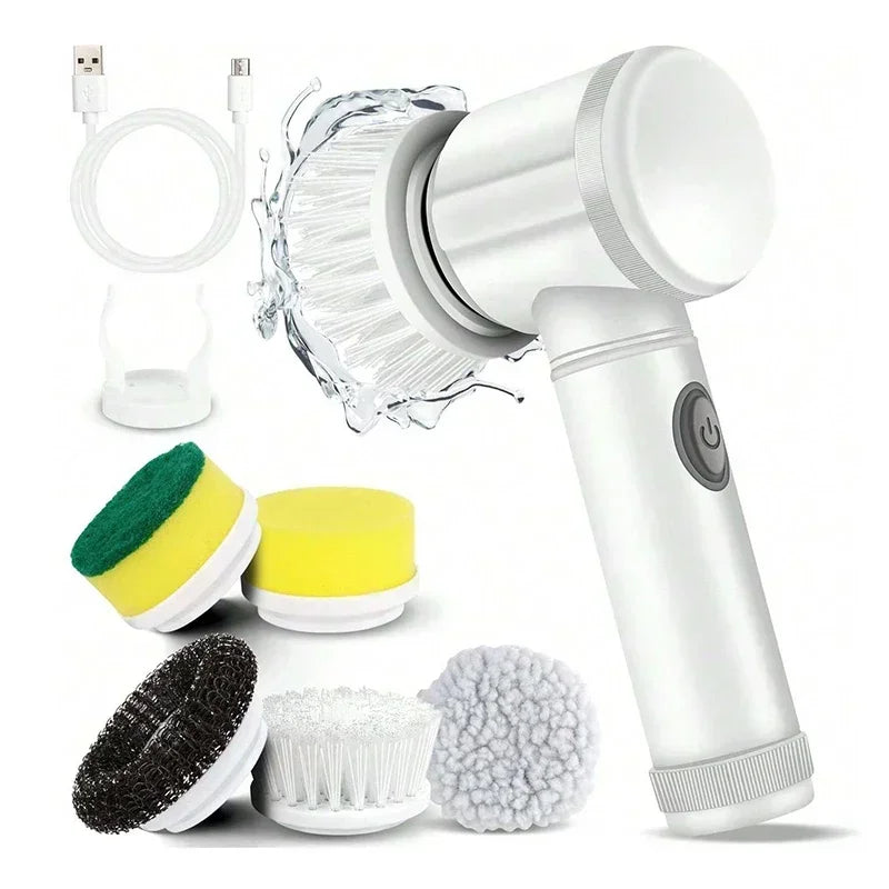 Electric Spin Scrubber Bathroom Cordless Cleaning Brush with 5 Replaceable Brush Heads