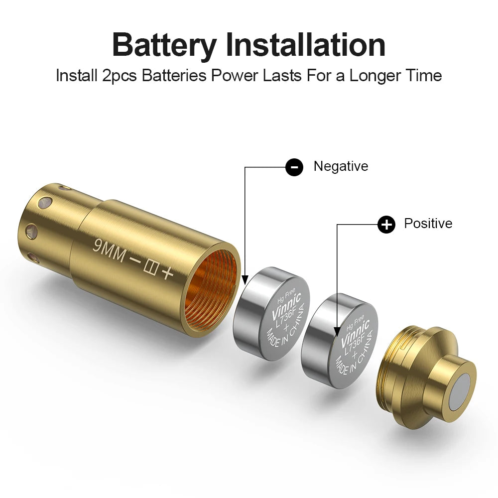 9MM Optics Cartridge Red Dot Laser Bore Brass 9MM Bore Boresighter For Pistol Rifle Scope Hunting Accessories 6 Batte