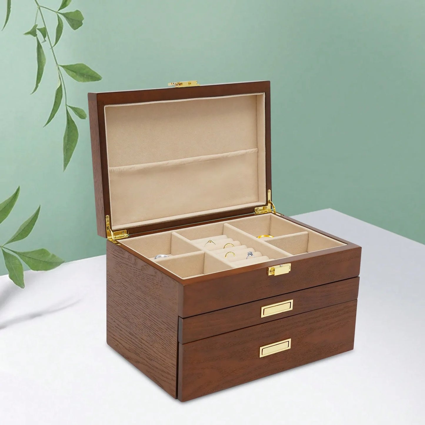 Black Walnut /Brown / White Wood Organizer Jewelry and Watch Display Case Storage Box Convenient