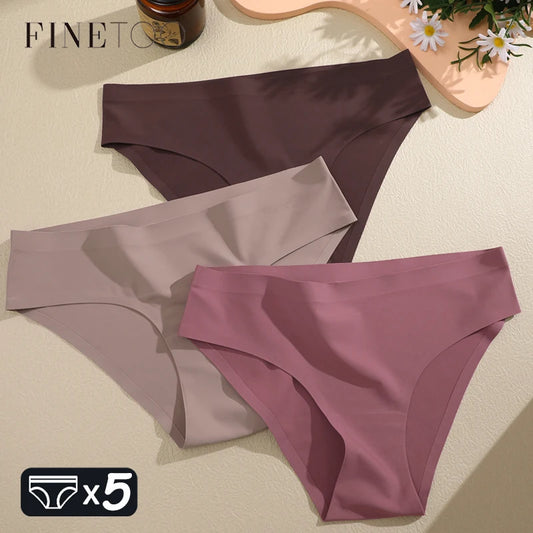 Finetoo 5PCS Seamless Panties for Women Sexy Ice Silk Underwear Solid Briefs Low Waist Comfortable Invisible Lingerie Intimates