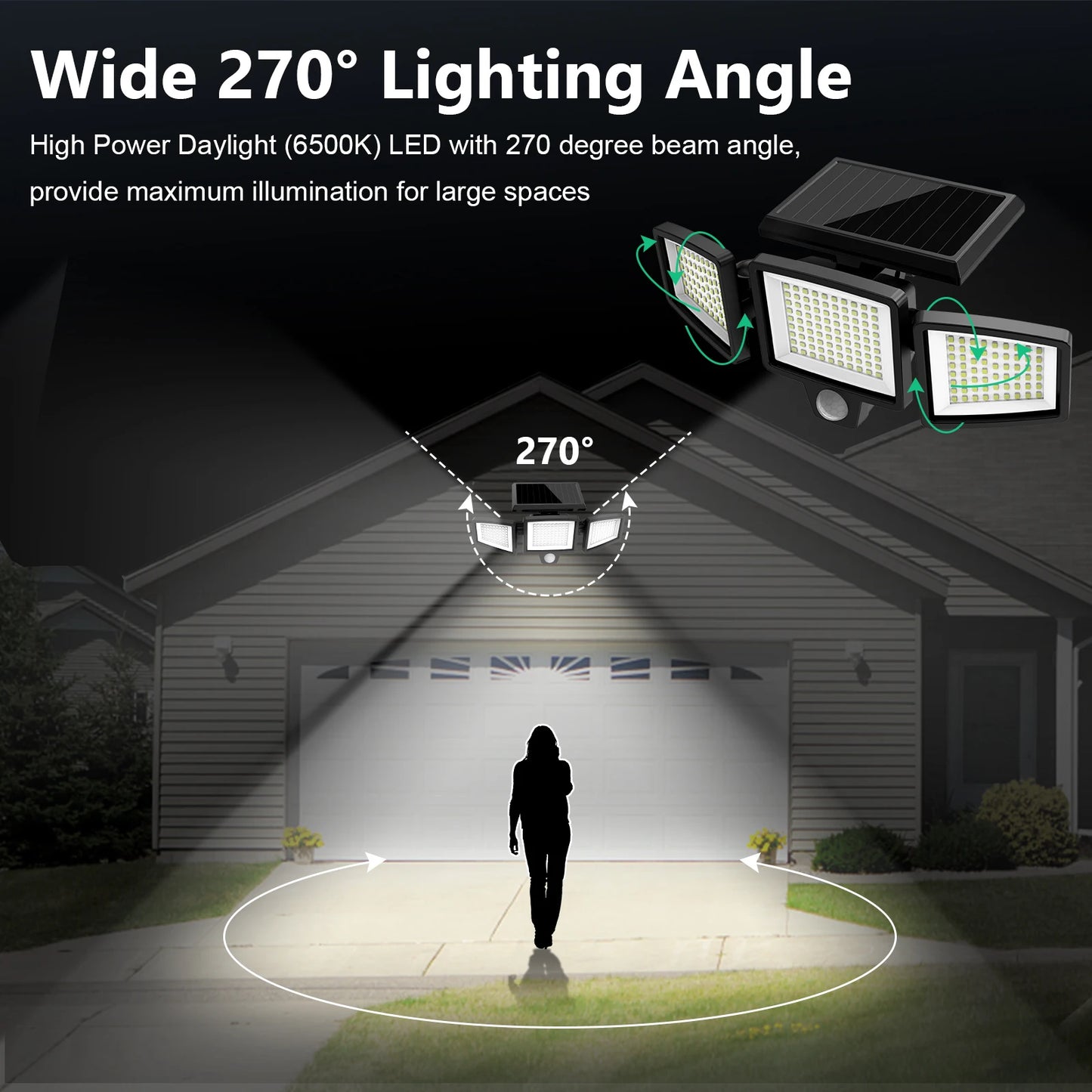 SZRSTH 3 Head Solar Motion Sensor Security Light Remote