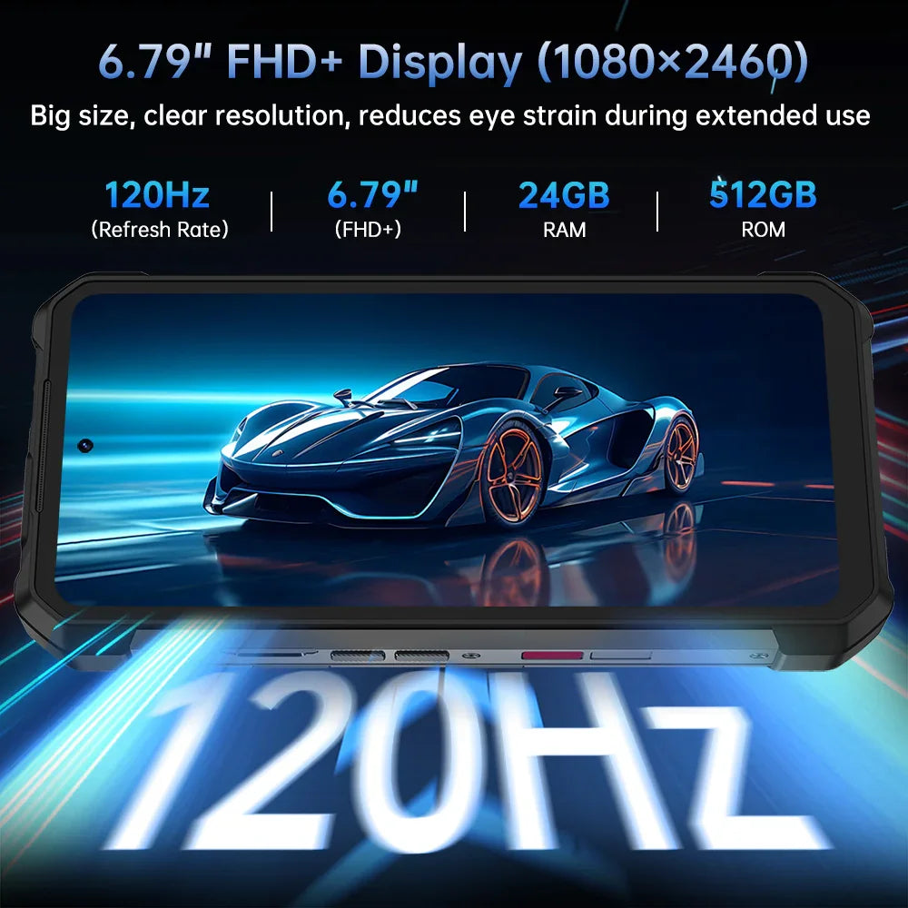 8849 Hike Unihertz Rugged Smartphone 23800mAh 24GB+512GB Expandable 2TB 1200Lumen Flashlight Android14 Two Speakers 6.79'' 120Hz