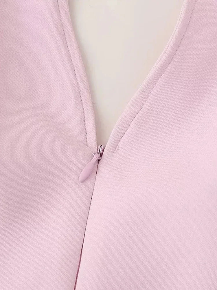 Fashion Pink Shorts Set for Women Sexy V Neck Sleeveless Tops Slim Hip Package Skirt 2024 Spring Summer New Ladies Suit
