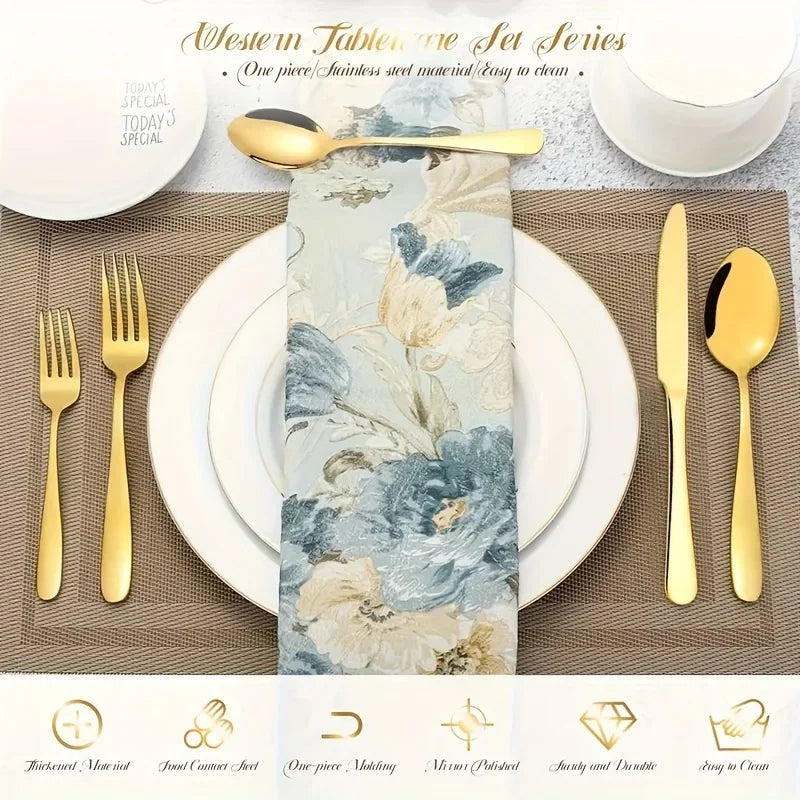 30 60 Piece Luxury Golden Flatware Set Stainless Steel Cutlery Includes Dinner Spoons Dinner Forks Salad Forks Dinner Knives