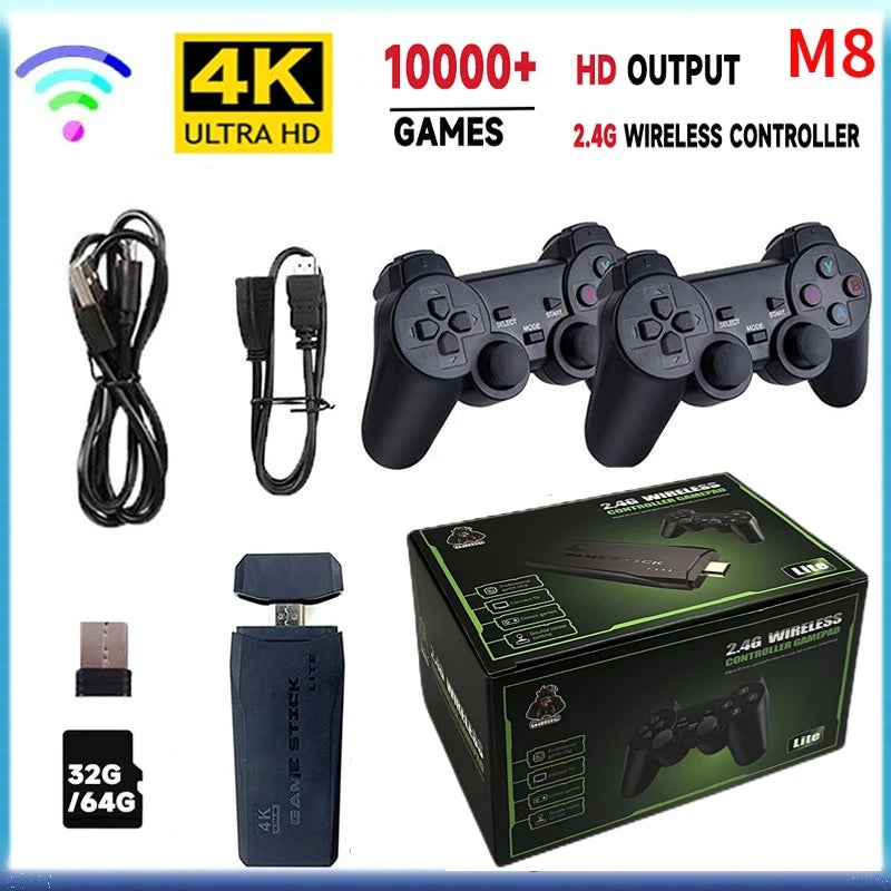 Video Game Sticks M8 Console 2.4G Dual Wireless Controller 4K Retro Game with 10000 Games and 64GB Storage Ideal for Christmas Gift