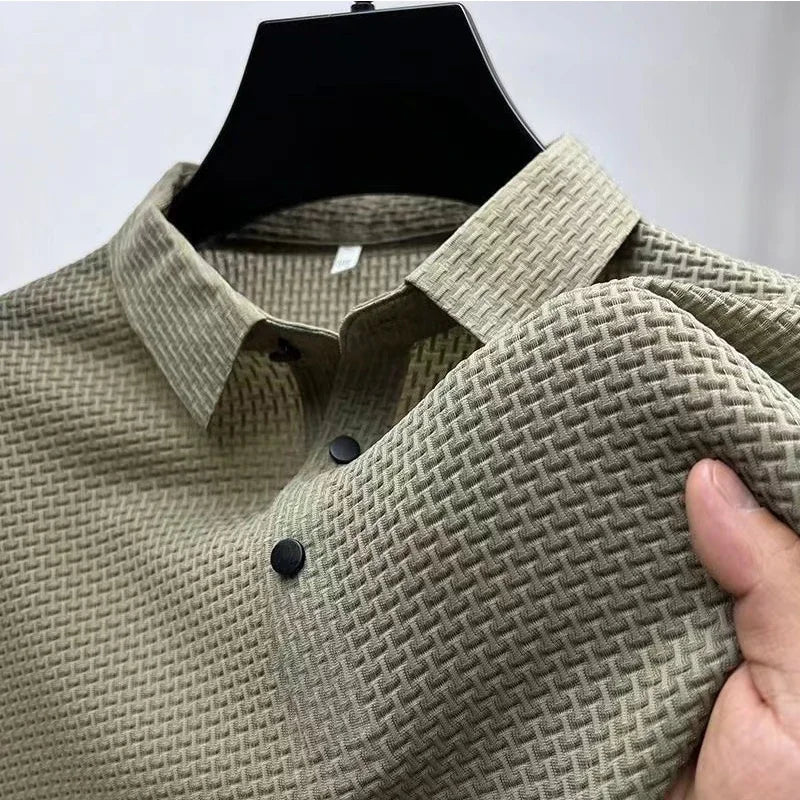 New Men's Business Casual Short Sleeve Bone Flower Solid Color Polo Shirt Breathable Comfortable Summer Versatile Top