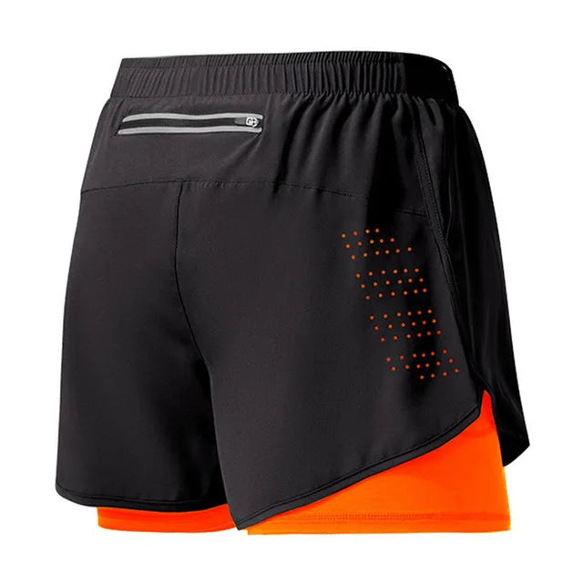 Men's Quick Drying Black Running Shorts Double Layer Fitness Workout Training Pants