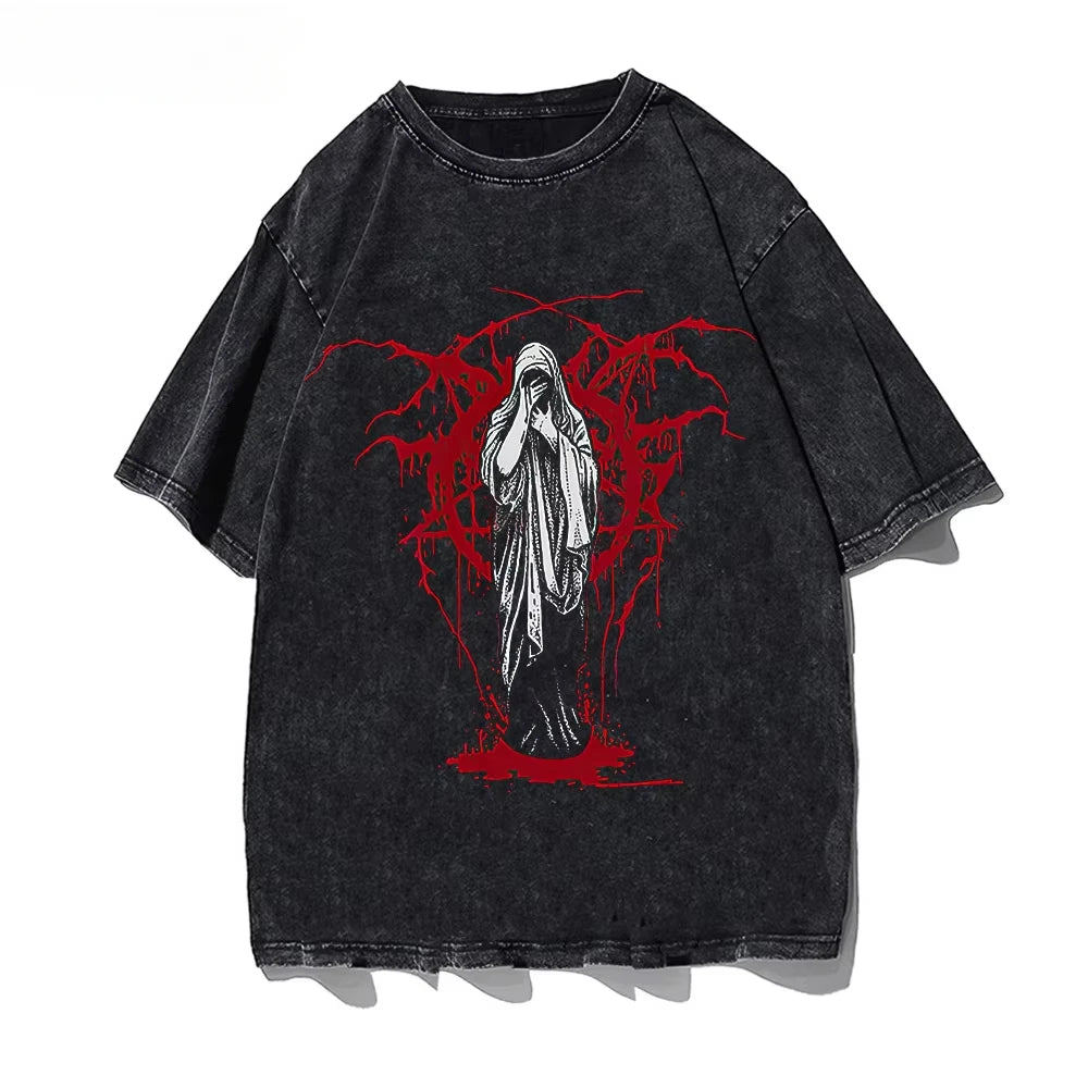 Oversized Loose Washed Cotton T Shirt for Men and Women Summer
