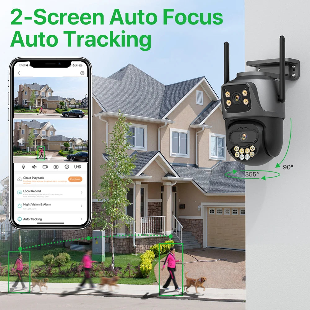 External Wifi PTZ Camera Dual Lens 4K 8MP HD Outdoor IP Camera Auto Tracking Security Surveillance System