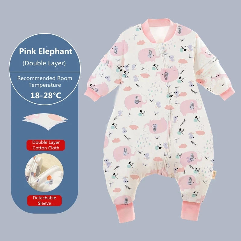 Baby Cartoon Split Legged Sleepsacks With Detachable Sleeves For Boys And Girls Children's Sleeping Bag Autumn And Winter Thickened Cotton