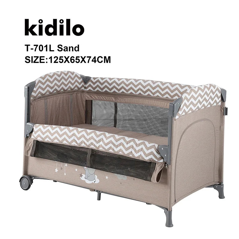 Multifunctional Fodable Baby Crib with Diaper Table Newborn Baby Bed with Wheels and Mosquito Net