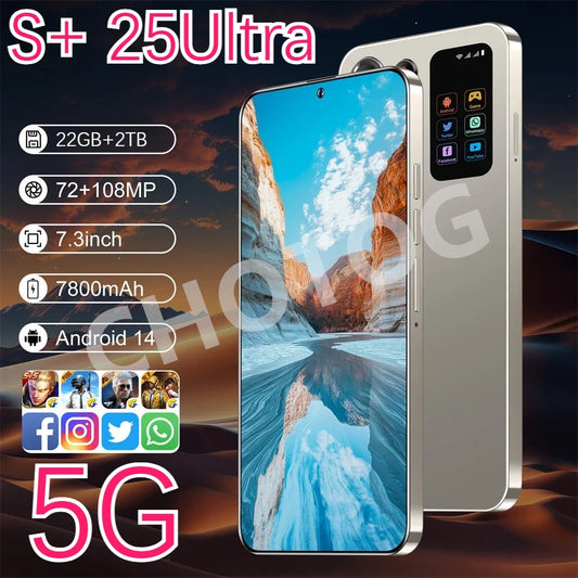 New Cellphones S Plus 25 Ultra Global Version 5G Original 7.3 Inch Smartphone Dual SIM 108MP Cell Phone 7800mAh Android Mobile Phones