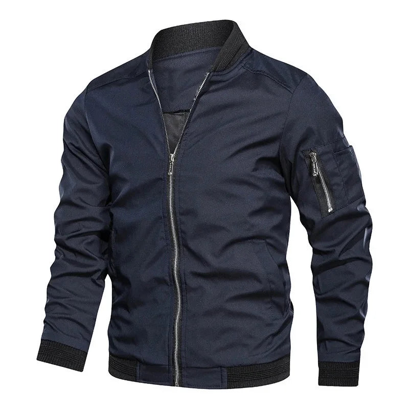 Spring Autumn Men's Bomber Jacket Casual Lightweight Sports Windbreaker Zip Up Coat with Pockets