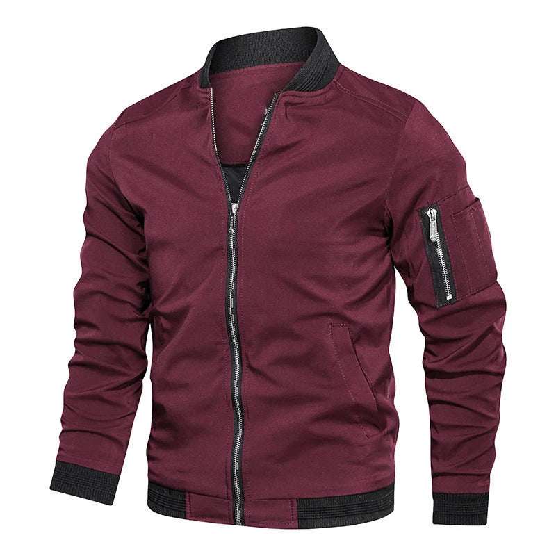 Spring Autumn Men's Bomber Jacket Casual Lightweight Sports Windbreaker Zip Up Coat with Pockets