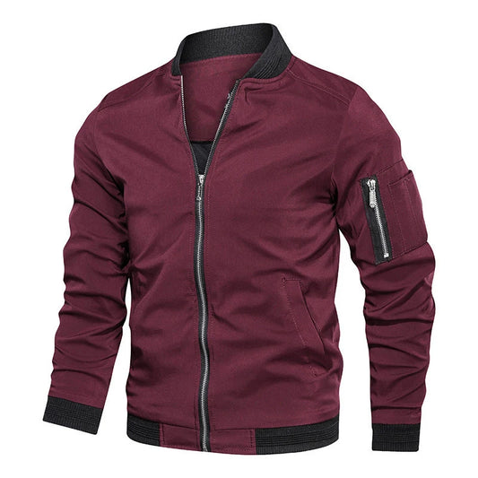 Spring Autumn Men's Bomber Jacket Casual Lightweight Sports Windbreaker Zip Up Coat with Pockets