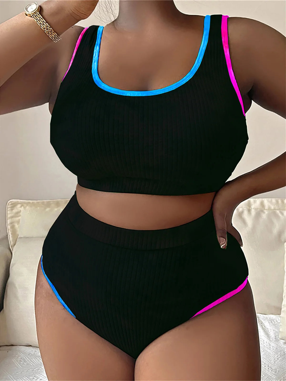 0XL to 4XL New Tie Dye Bikini Large Size Swimwear Plus Size Women Two-Piece Bikini Set Bather Bathing Suit V5948