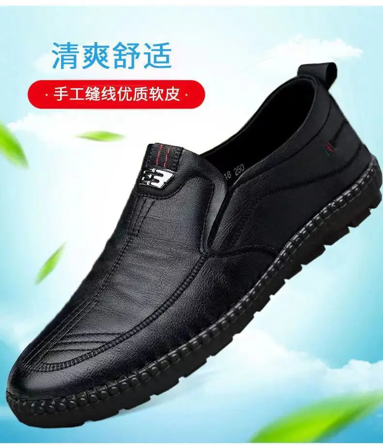 Mens Leather Loafers Non Slip Walking Flats Breathable Outdoor Slip On Casual Shoes for Work Office Driving
