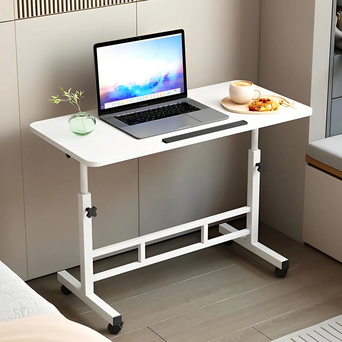 Standing Desk Adjustable Height Mobile Computer Desk with Universal Wheels Sturdy Durable Spacious Study Table for Home