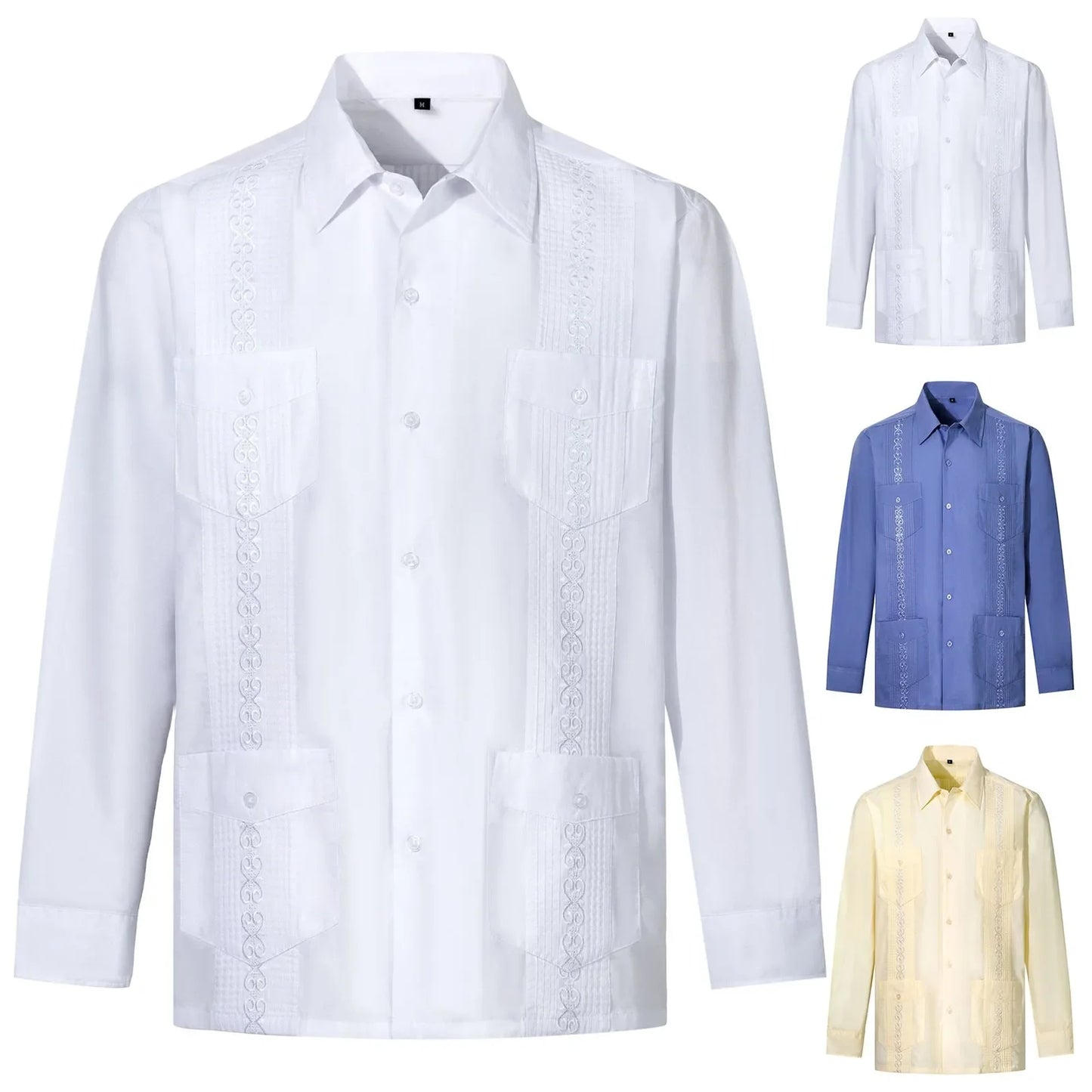 Shirt Top Men's Cuban Guayabella Long Sleeve Casual Shirt