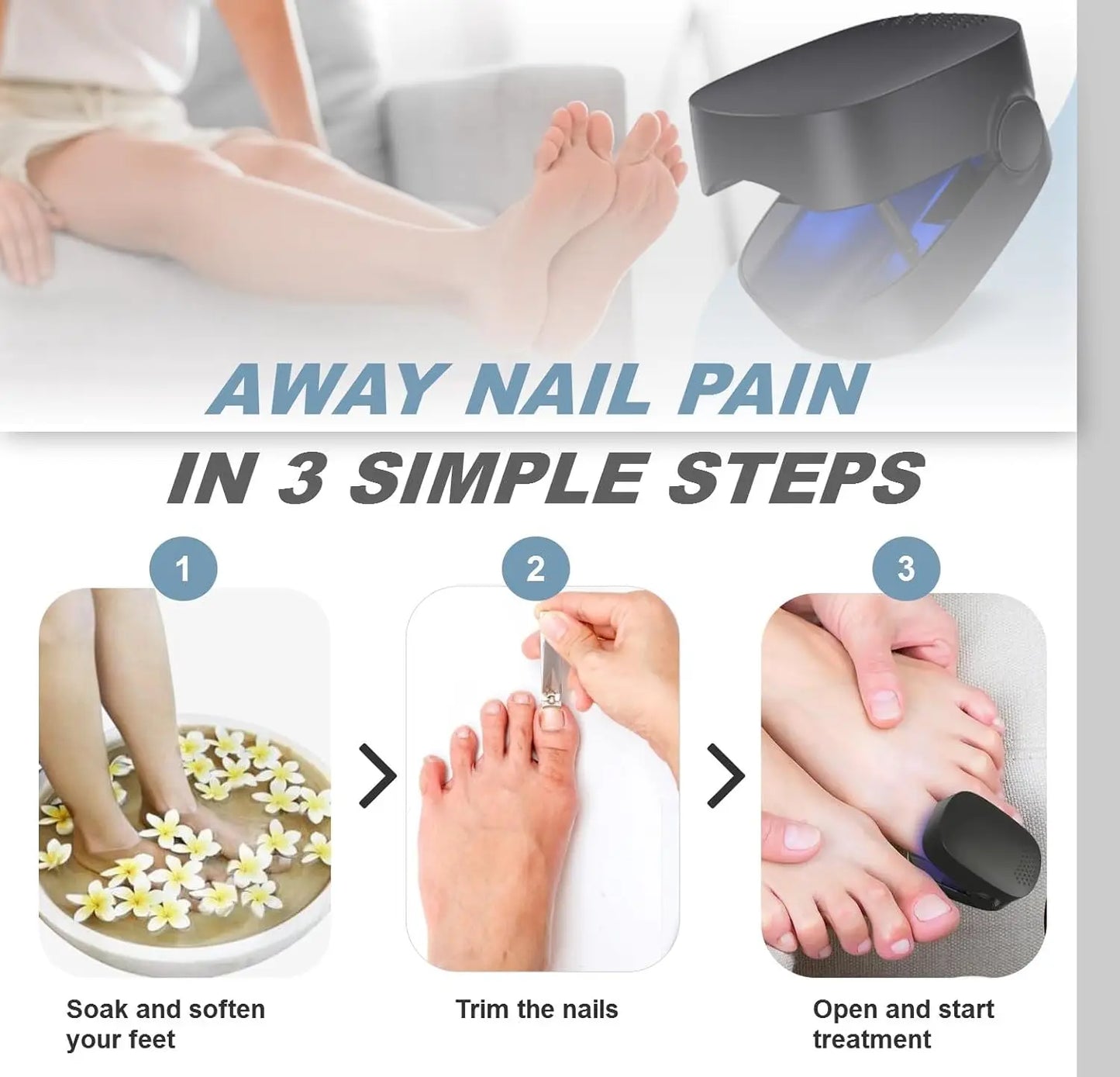 Nail Fungus Cleaning Light Device for Onychomycosis USB Rechargeable 905nm Infrared Light and 470nm Blue Light Nail Care Tool