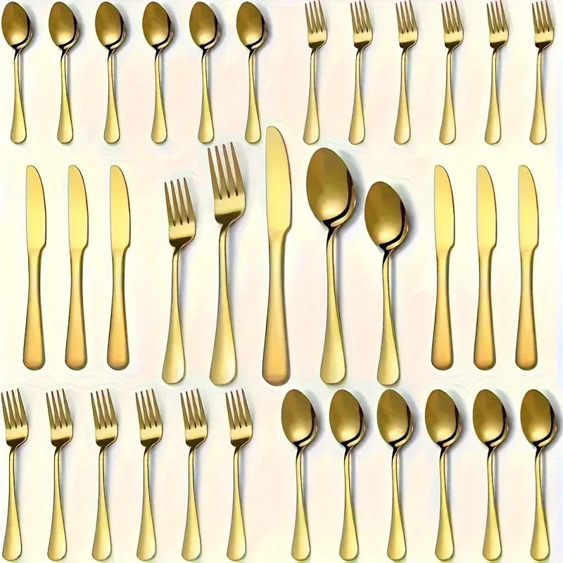30 60 Piece Luxury Golden Flatware Set Stainless Steel Cutlery Includes Dinner Spoons Dinner Forks Salad Forks Dinner Knives