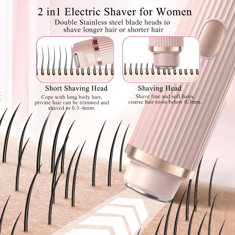 Electric Razor for Women Rechargeable Bikini Trimmer Body Epilator Shaver for Private Area Underarm Legs and Facial Hair Removal