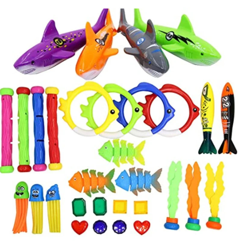 Pool Decoration Props Inflatable Swimming Pool Accessories Treasure Hunt Diving Set Torpedo Fish Water Rings Dolphin Gifts TMZ