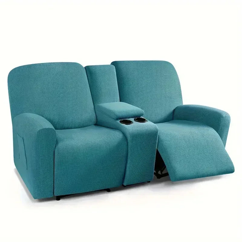 8pcs/set Recliner Sofa Covers Polar Fleece Loveseat Center Console Sofa Covers Elastic 2Seater Couch Slipcovers with Cup Holder