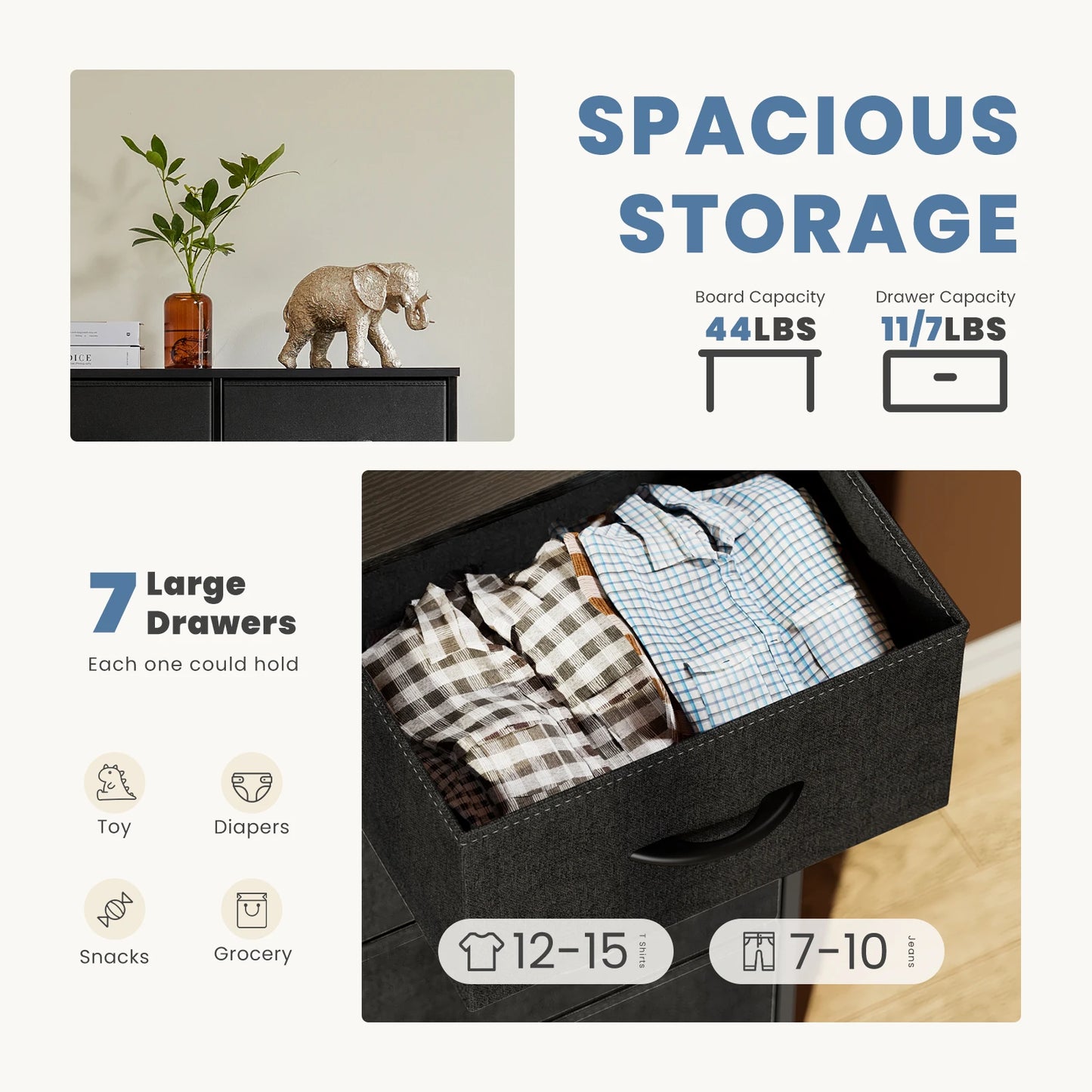 JHK Dresser Storage Cabinet With Fabric Drawers Bedroom
