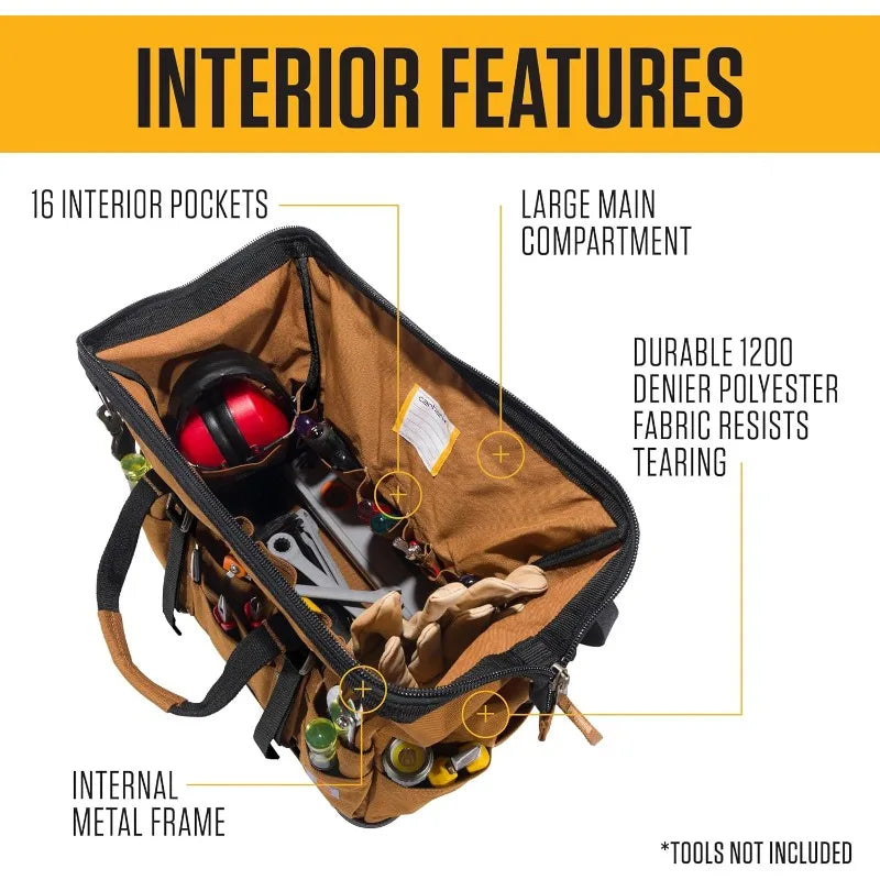 Onsite Tool Bag Durable Water Resistant Tool Storage Bag Heavyweight Molded Base 18 Inch Brown