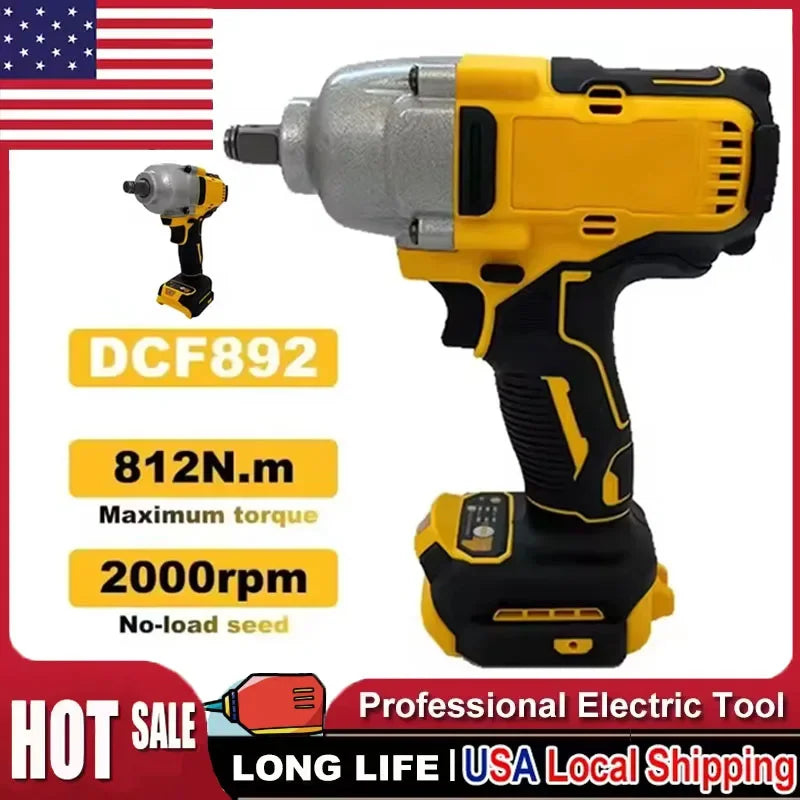 Fit Dewalt DCF892 812N.m Brushless Electric Wrench 1/2 Inch Cordless Impact Driver High Torque Three Speed Auto Repair Tools
