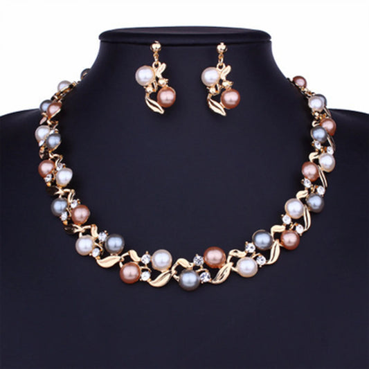 Imitation Pearl Necklace Jewelry set Dinner Banquet Jewelry Dress Necklace Earrings for Party Dating Shopping Wearing MIAO