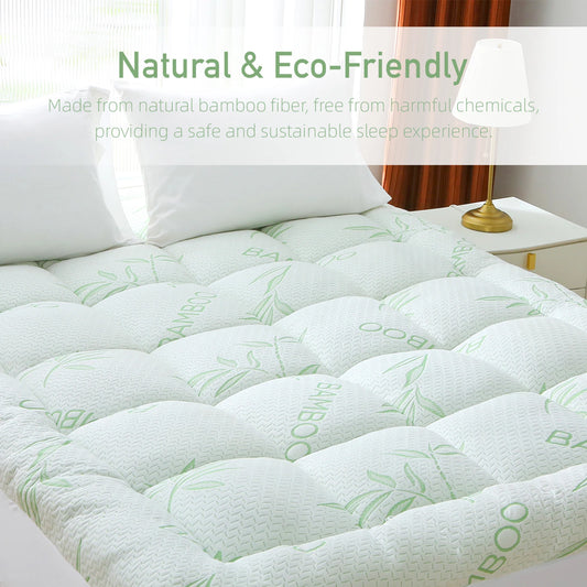 Natural Bamboo Fiber Mattress Pad - Ultra-Thin & Breathable Mattress Protector, Waterproof & Stain-Resistant, Soft Skin-Friendly