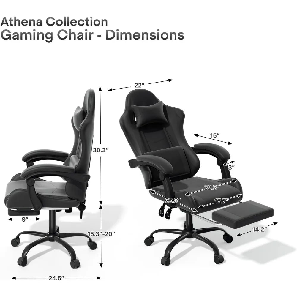 Athena Collection Carbon Fiber Black Gaming Chair - Ergonomic with Footrest Headrest Lumbar Support Height Adjustable Swivel